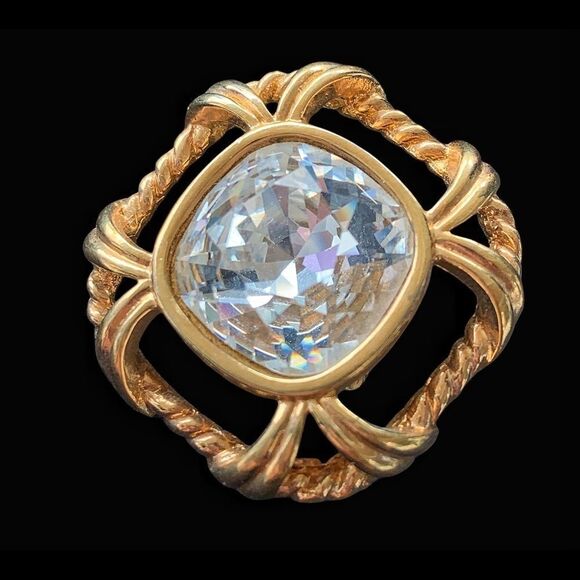 Vintage Swarovski Savvy gold huge crystal clip earrings, new on card - Picture 9 of 11